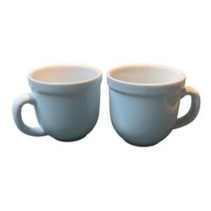 Pottery Barn White Wide Rim Bistro Suppertime Coffee Mugs Set of 2